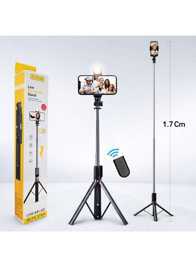 التخطيط ترايبود ثابت طويل 1.7 متر + سيلفي ستيك + حامل موبايل + رينج لايت – جهاز 3 في 1 مميز للتصوير وصناعة المحتوى والبث المباشر - Image 5